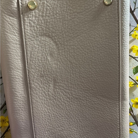 Kate Spade Woods Drive Leather Satchel Taupe Yellow Braided Handle Storybook - Picture 6 of 6